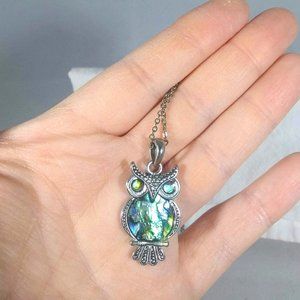 Pauna Abalone Shell Silver Toned Owl Necklace